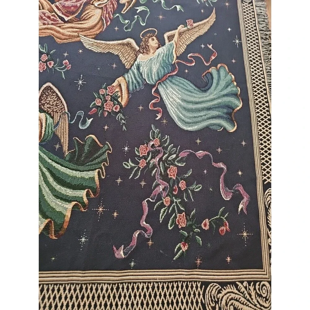 Angels On High Fringed Tapestry.  72in x54in. Spiritual,  Heavenly. READ